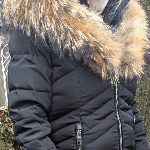 NB Series by Nicole Benisti Duck Down Puffer Jacket Size XS Raccoon Fur Collar - Picture 4 of 6